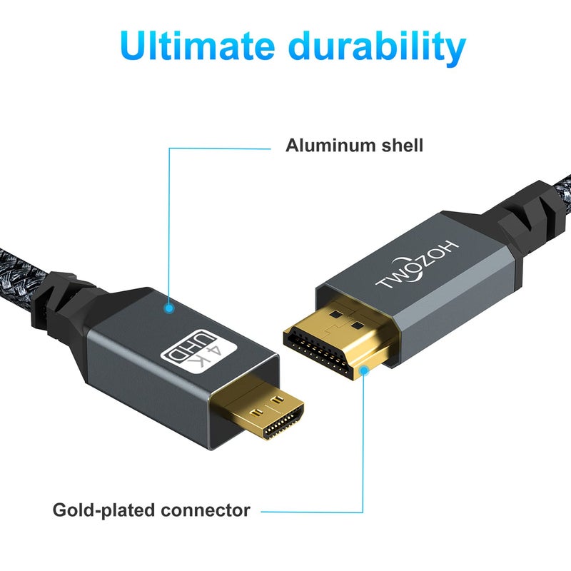 Twozoh كابل HDMI ميكرو إلى HDMI بطول 25 قدم بدقة 4K، كابل مضفر عالي السرعة يدعم 3D 4K/60Hz 1080p - Image 4